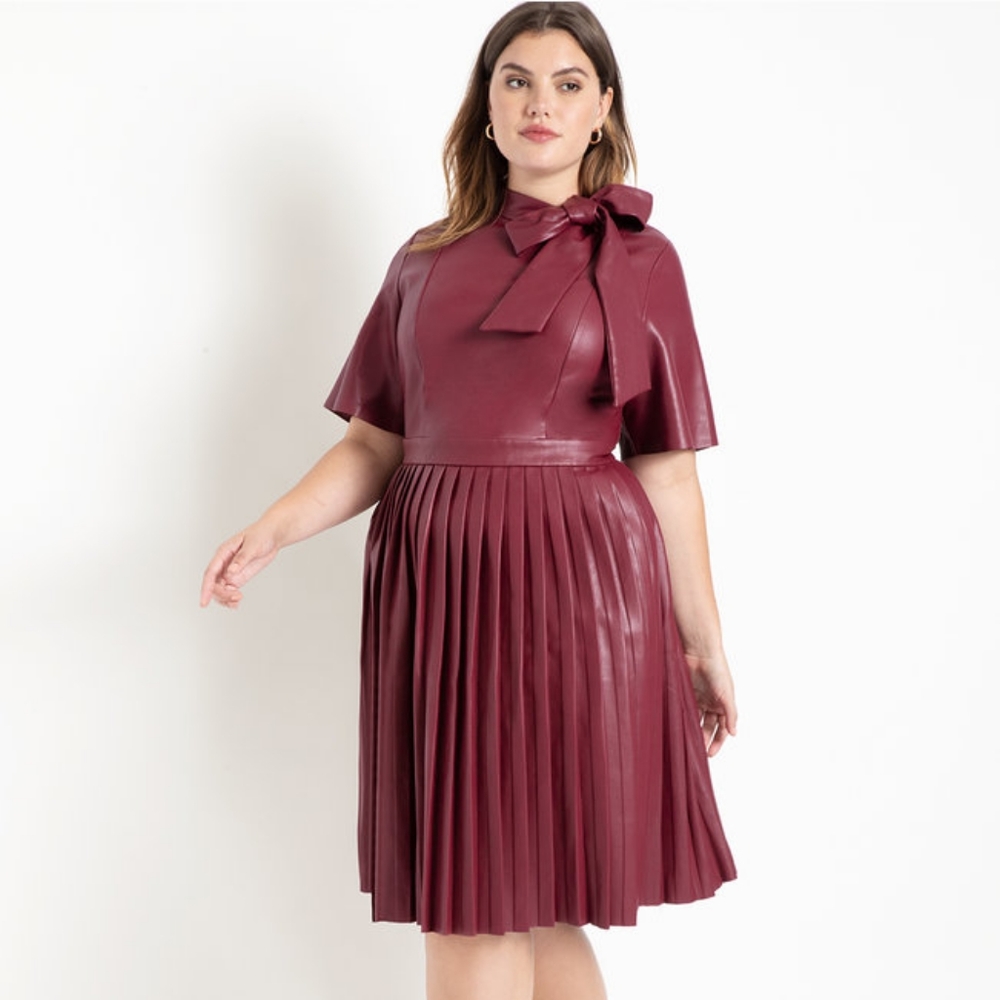 Eloquii Faux Leather Tie Neck Dress